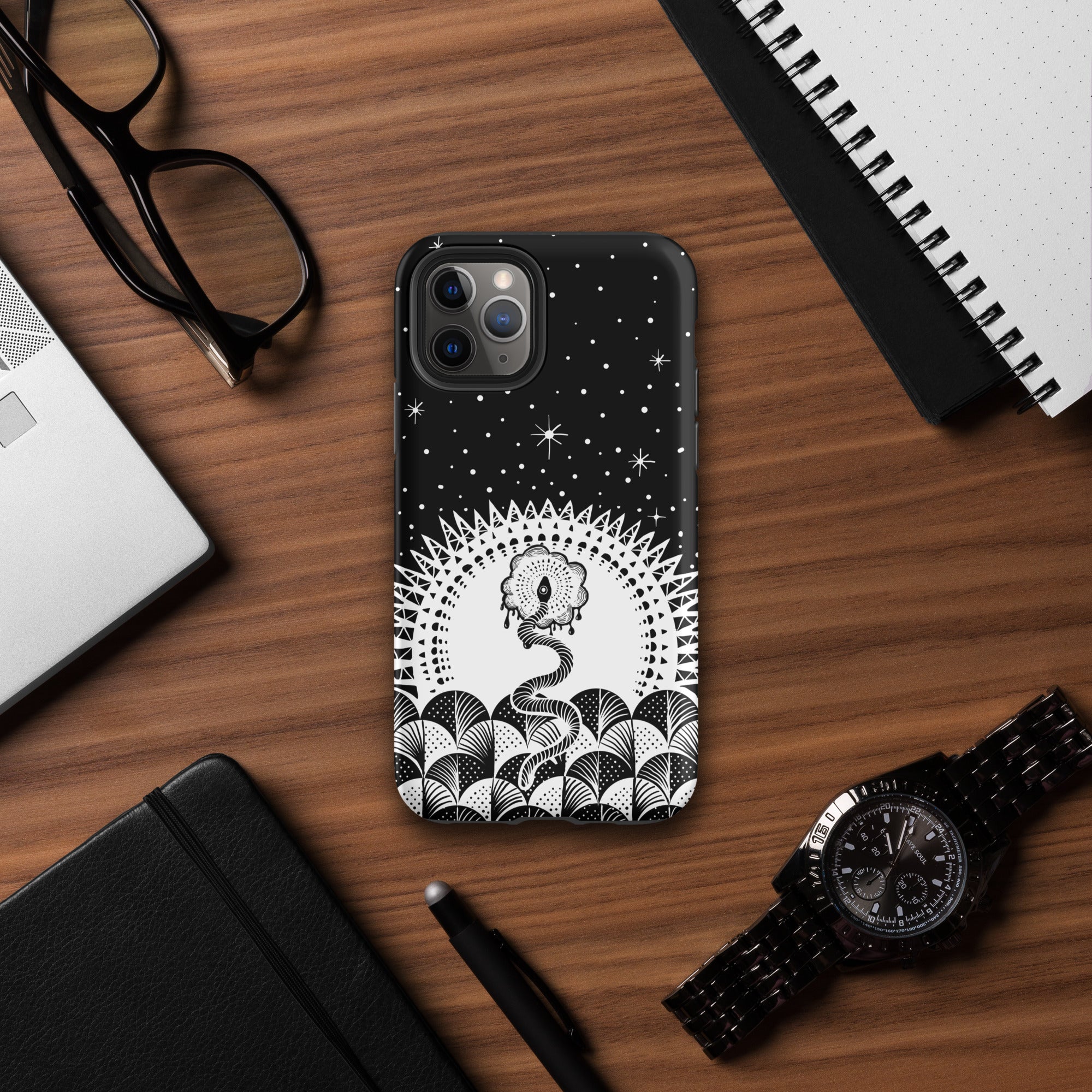 Cosmic Serpent Tough Case for iPhone® (B&W)