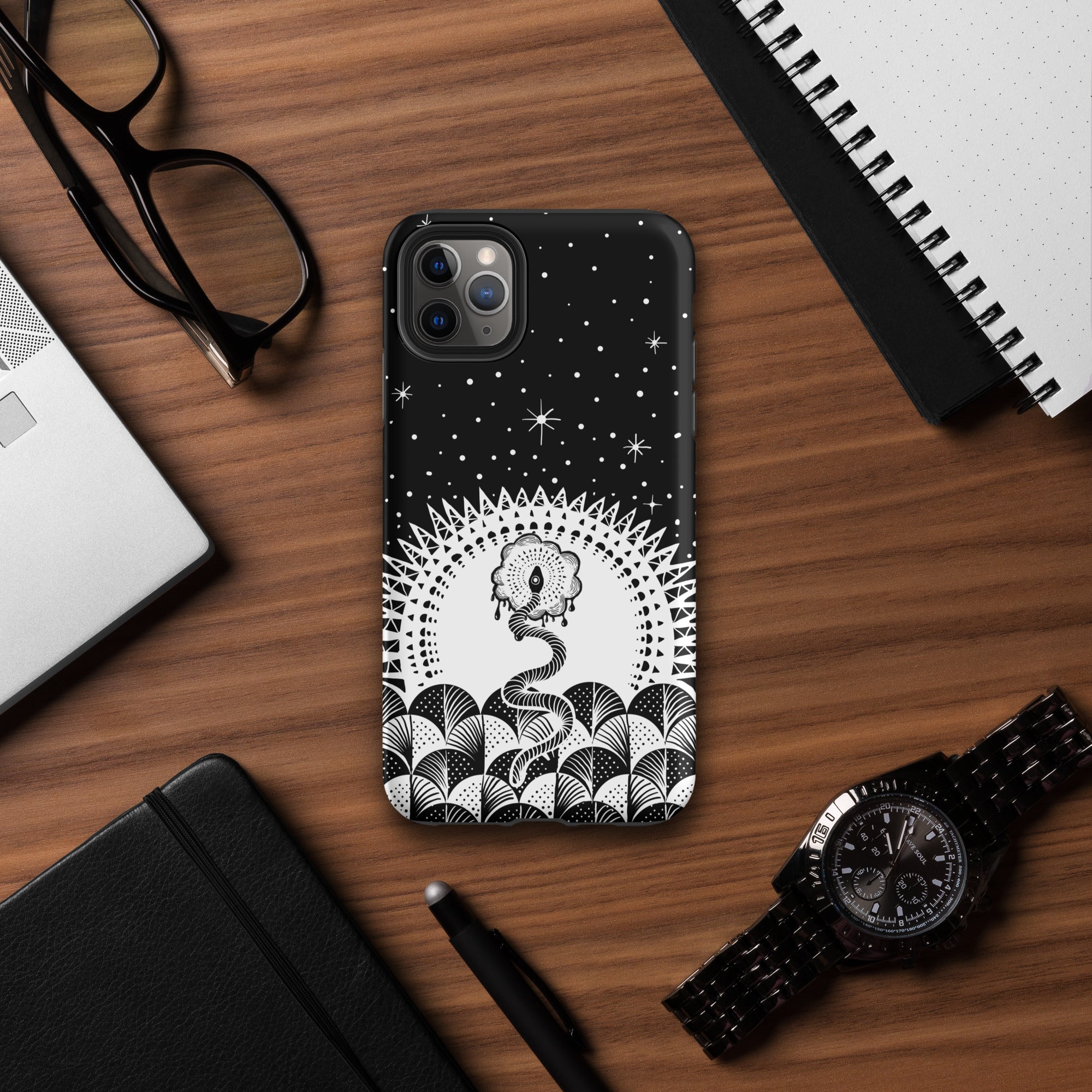 Cosmic Serpent Tough Case for iPhone® (B&W)