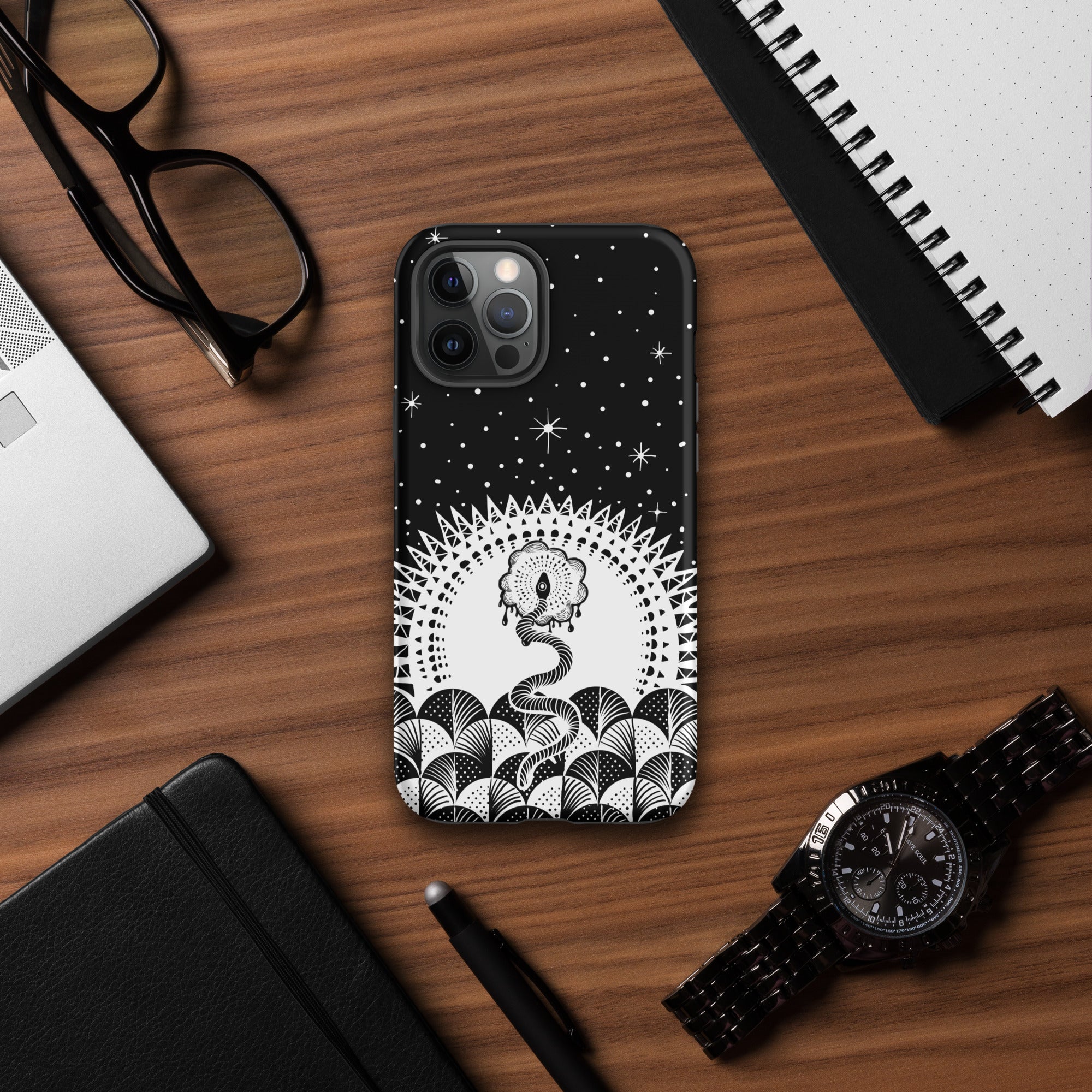 Cosmic Serpent Tough Case for iPhone® (B&W)