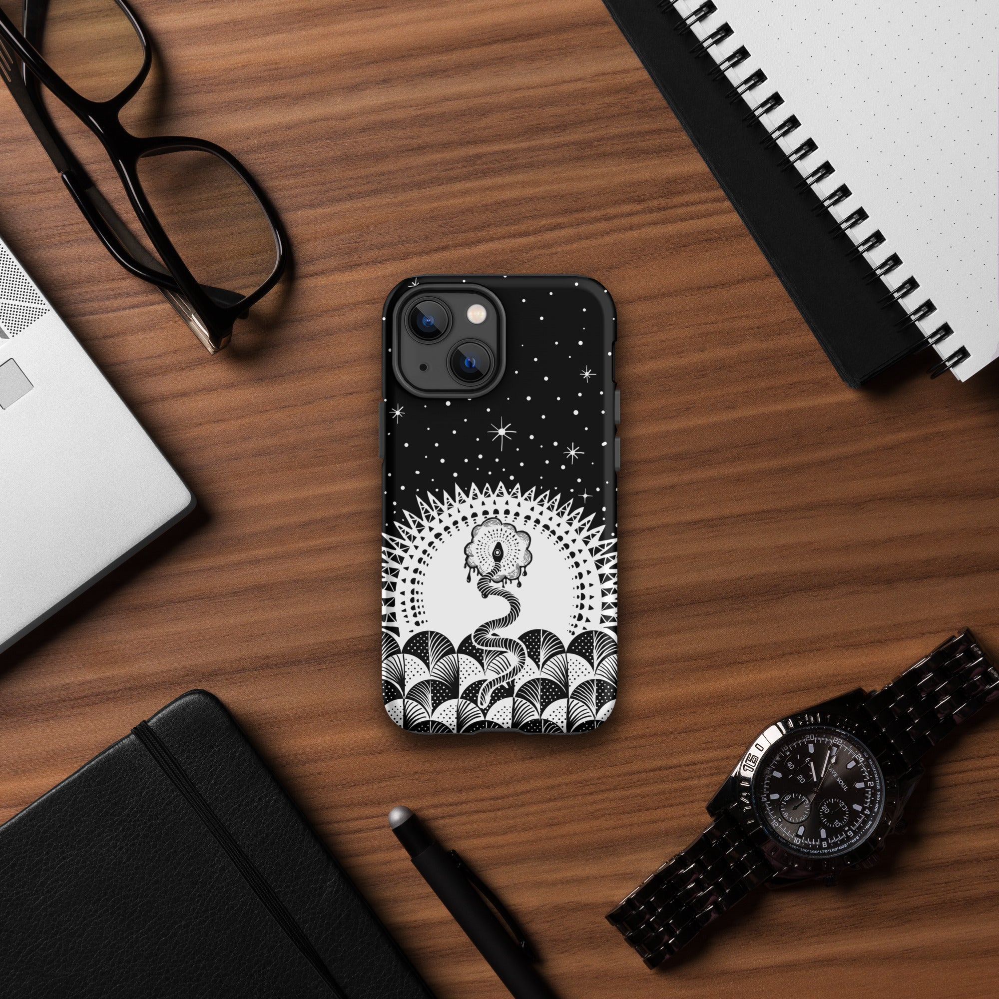 Cosmic Serpent Tough Case for iPhone® (B&W)