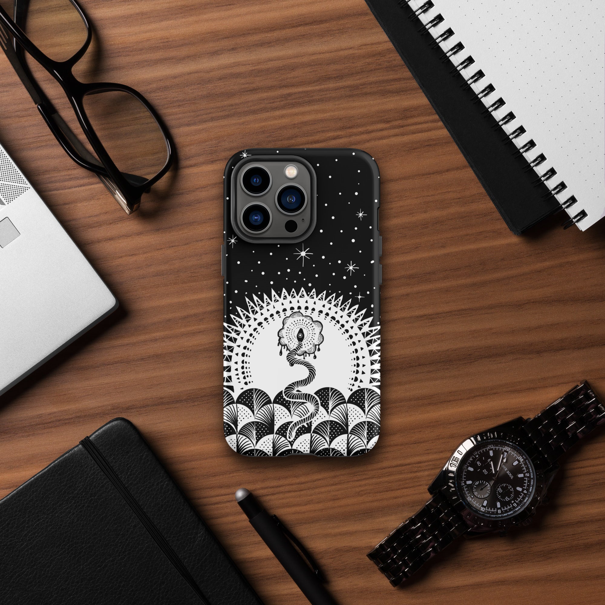 Cosmic Serpent Tough Case for iPhone® (B&W)