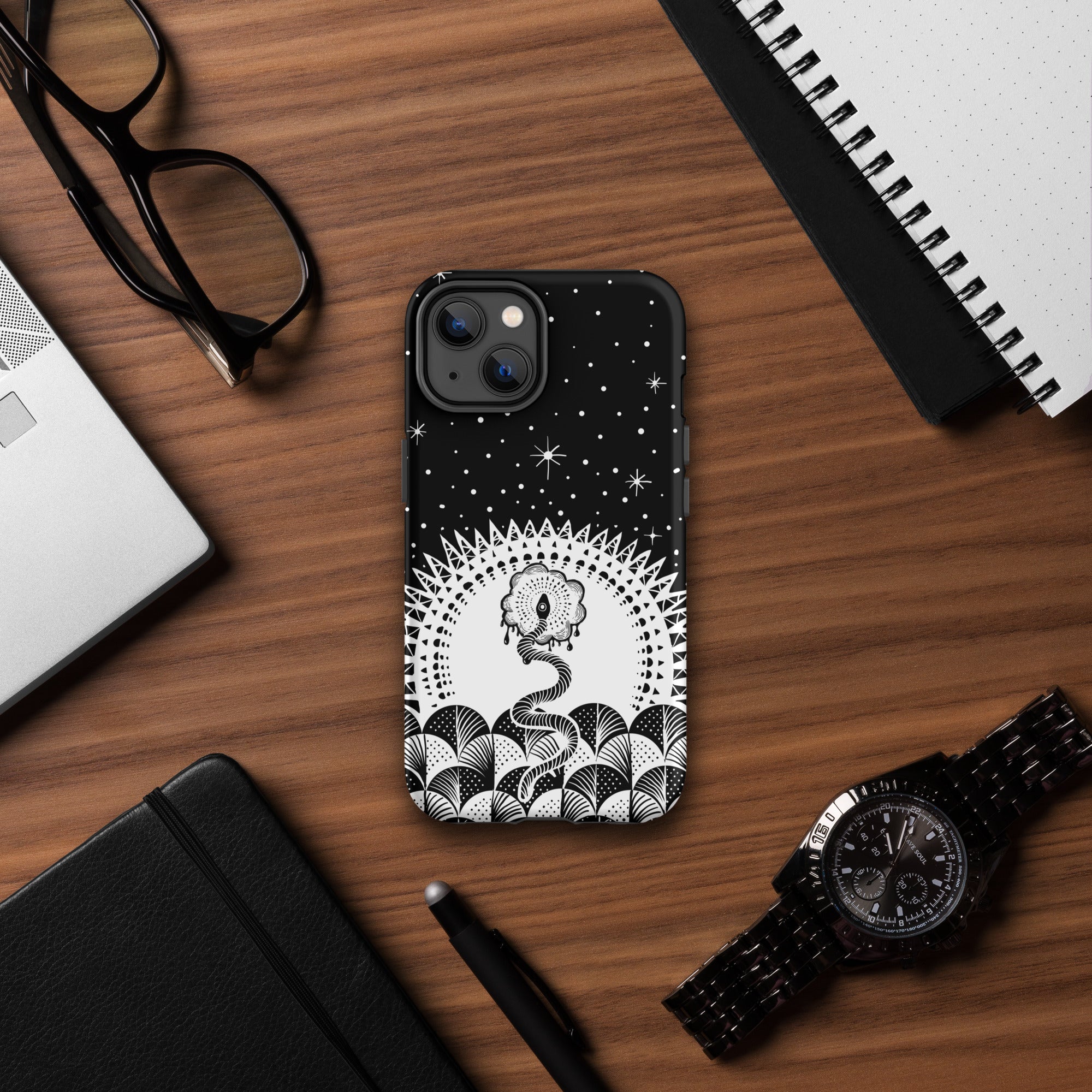 Cosmic Serpent Tough Case for iPhone® (B&W)