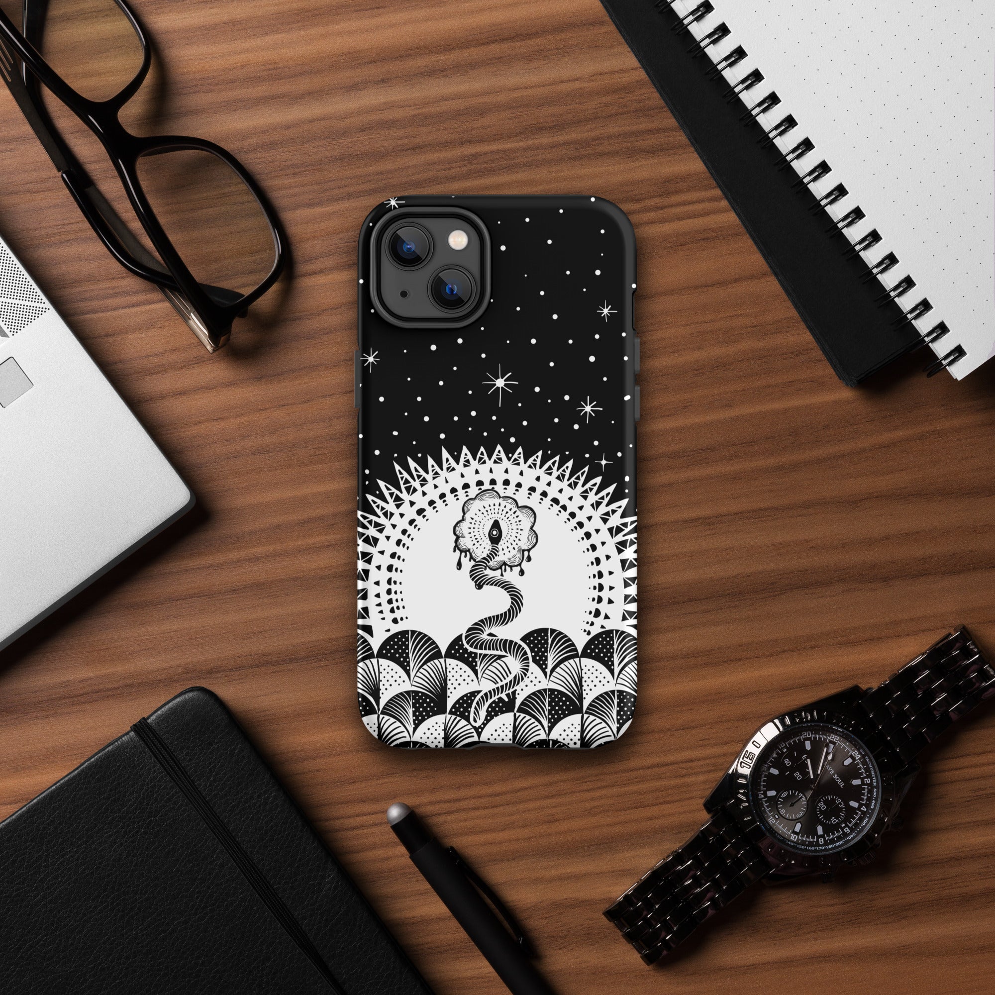 Cosmic Serpent Tough Case for iPhone® (B&W)